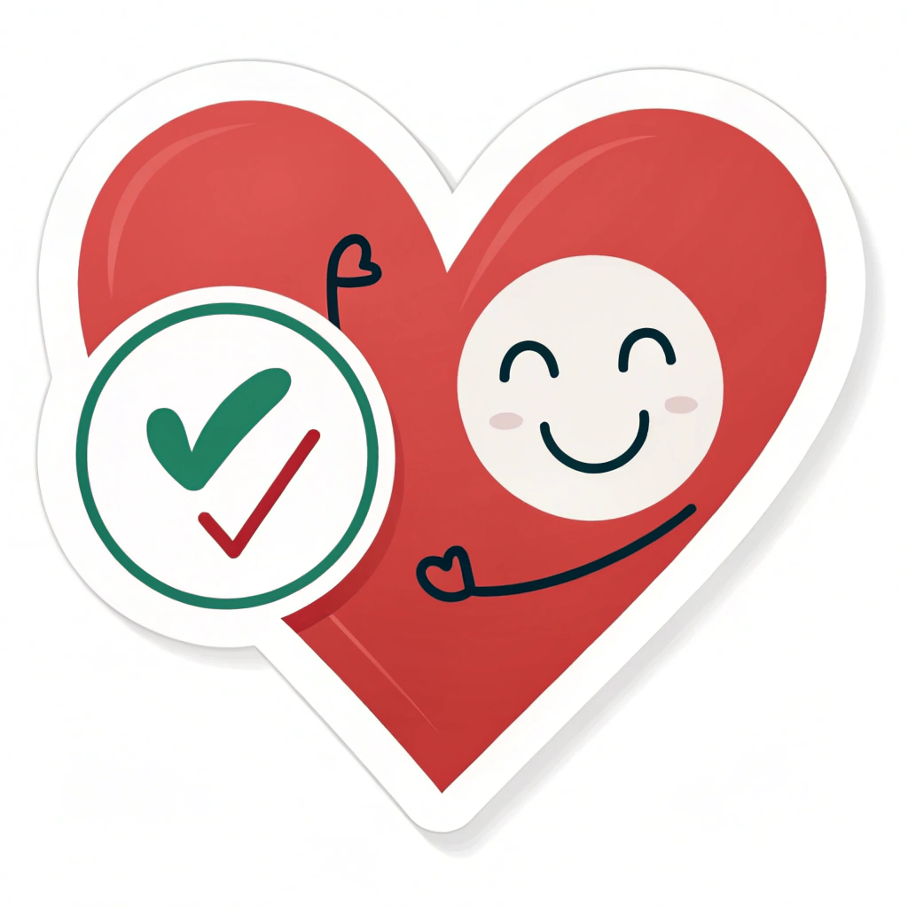 Simple Icon Idea: A clean icon design showing a heart with a small, positive checkmark or a smiling face inside, representing approved/safe and kind online interactions.