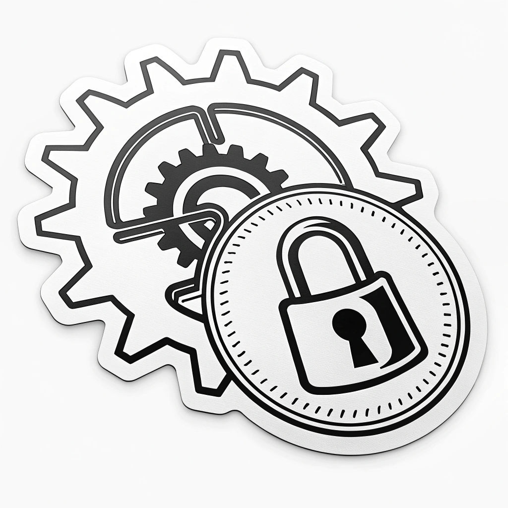 Simple Icon Idea: A minimalist icon featuring a combined gear (representing settings) and a solid lock symbol. The teeth of the gear could form the shackle of the lock, or the gear could be the body of the lock.