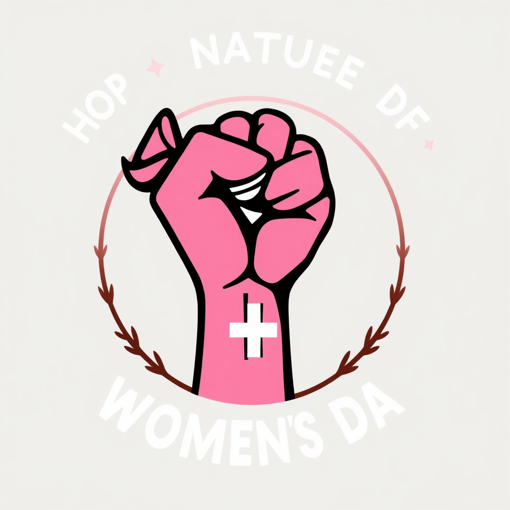 A raised fist incorporating the female symbol to represent strength and empowerment on International Women's Day.