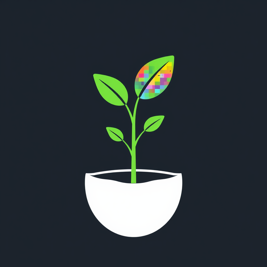 Digital Seedling: A minimalist icon of a seed, perhaps with subtle circuit or binary code texture, from which a vibrant, pixelated or geometrically abstract sprout emerges, symbolizing new AI-generated ideas.