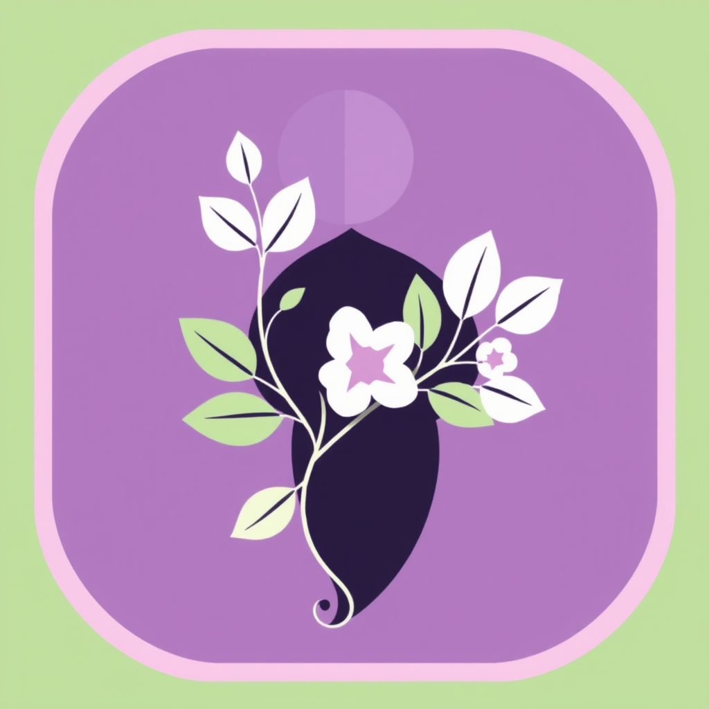 A stylized icon featuring an abstract female symbol (like the Venus symbol) incorporated with delicate floral elements such as leaves or petals. The colors could be soft pastels or a combination of purple, green, and white.