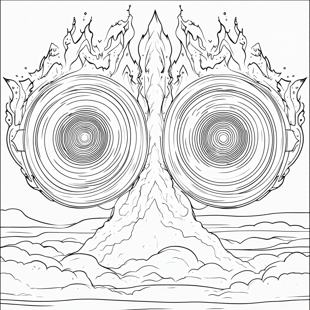 Sub-design Idea 1: Focus on a dramatic close-up of the Starliner's engines at the moment of ignition. Emphasize the swirling patterns of intense fire and billowing smoke clouds at the base, offering rich textures for coloring.