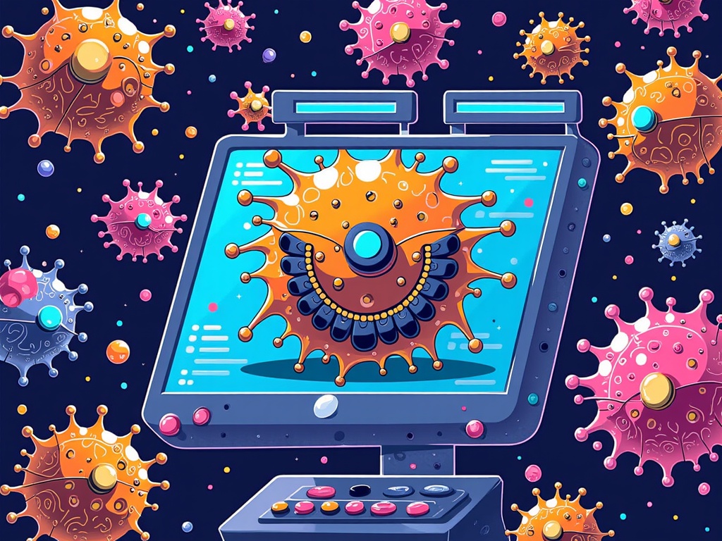 Sub-design idea 4: 'Cyborg Microbes' - AI explores speculative evolution by visualizing microscopic life integrated with nano-technology or mechanical adaptations, creating bio-mechanical hybrid organisms.