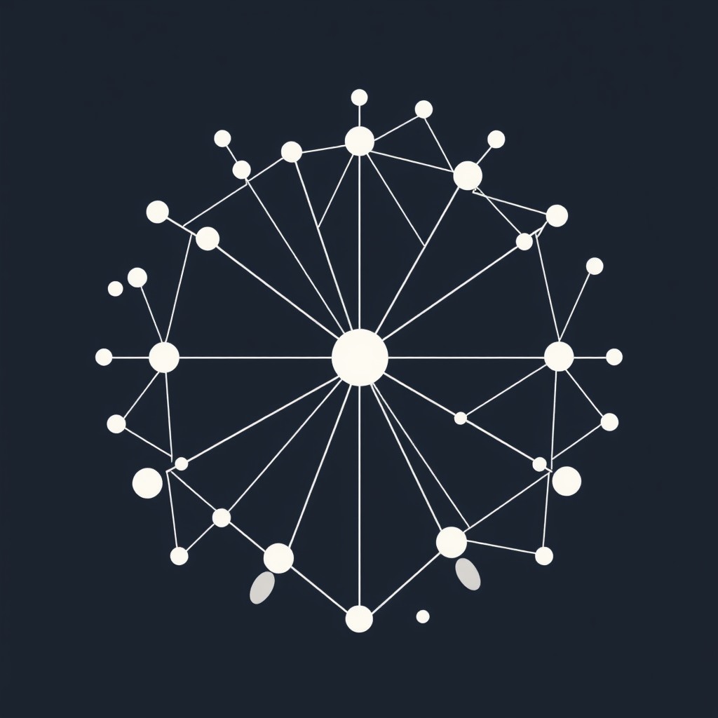 Concept 5: 'Abstract Human Connection' - Nodes and connections are stylized to subtly evoke abstract human figures linking together, perhaps in a dynamic circle or network. The connections could be thicker, representing strong bonds within the community.