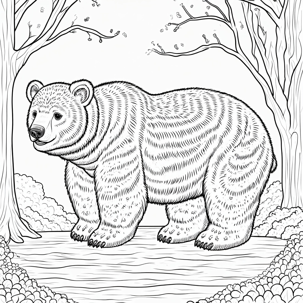 A detailed illustration of a bear with intricate patterns, perfect for adult coloring enthusiasts.