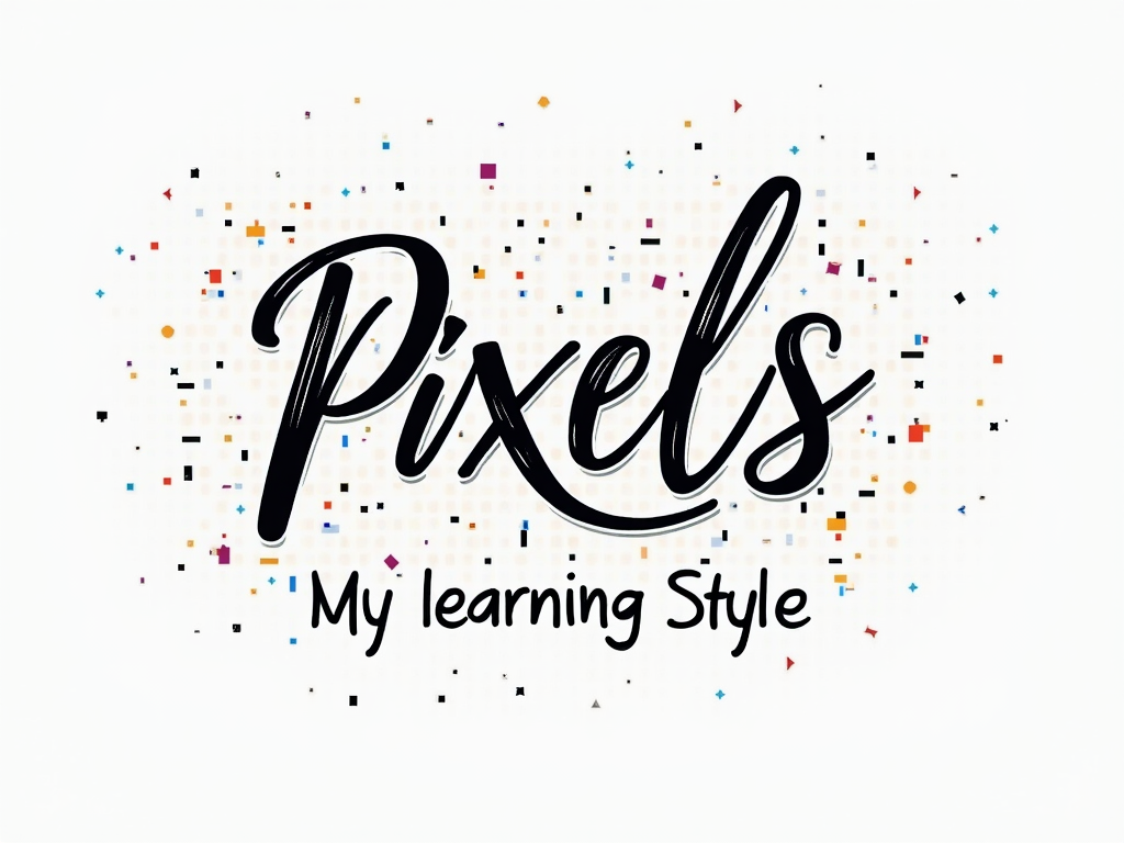 typographic design where 'Pixels' is written in a blocky, digital font and 'Pencils' is in a script or hand-written font. These two words could be intertwined or balanced. The subtitle 'My Learning Style' can be placed neatly below in a clean sans-serif font.