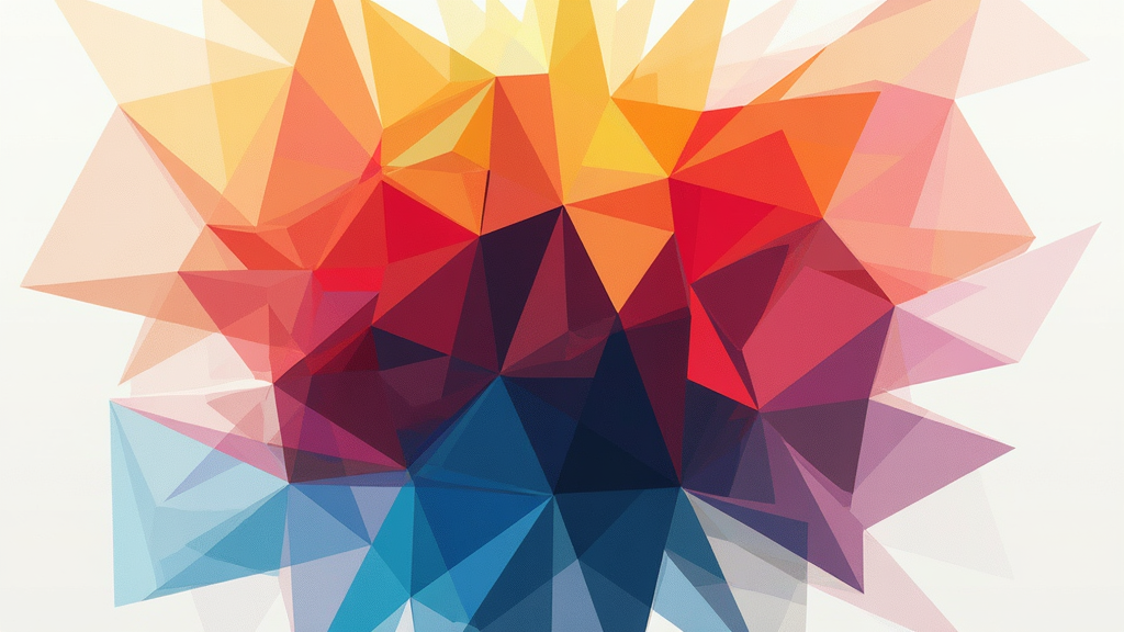 A design using interlocking or overlapping abstract geometric shapes (triangles, polygons, shards), each filled with a distinct club color or a subtle gradient, creating a modern, fragmented mosaic effect reminiscent of team crests or stadium architecture.