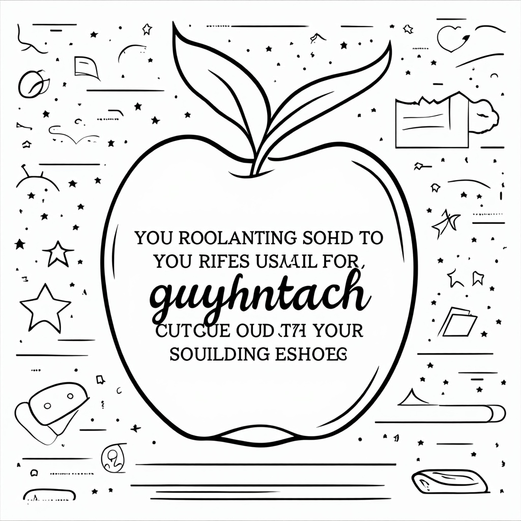 Classic Apple Design: A large, simple apple outline featuring an inspirational quote in elegant script font. Add subtle background patterns like chalkboards, books, or stars for students to color.
