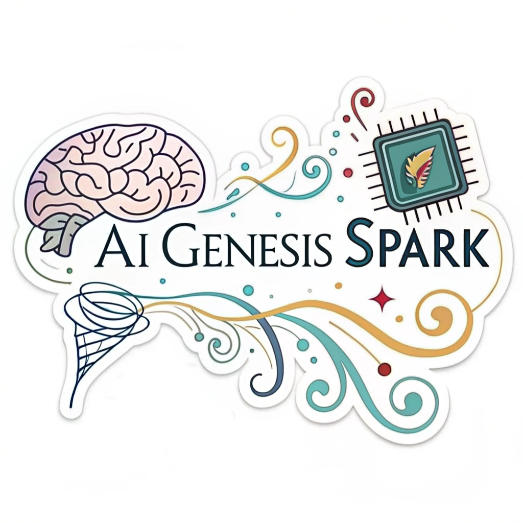 Simple Icon Idea: 'AI Genesis Spark' - A stylized brain or microchip icon with a dynamic spark or a flourishing artistic swirl emerging from it, cleanly representing AI tools igniting creative expression.