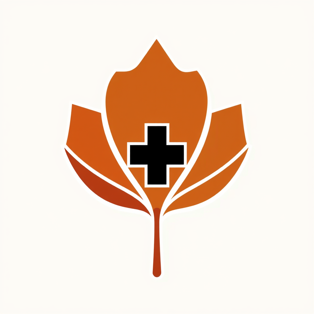 Sub Design Idea 5: A geometric approach where a simplified, multi-pointed leaf shape has a clearly defined plus-sign (medical cross) at its visual center or subtly replacing its stem base with clean lines.
