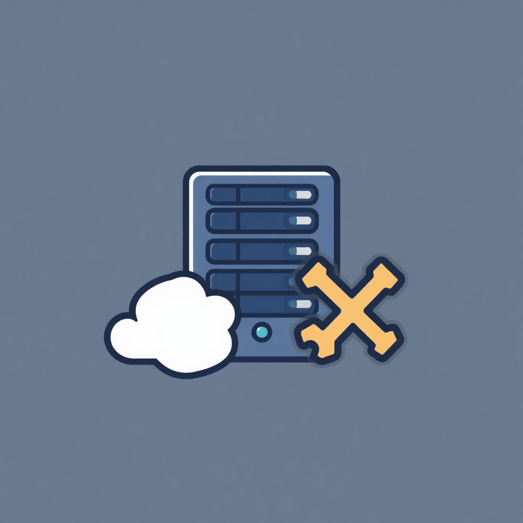 The image is an illustration of a server with a cloud and a cross on top of it. The server is blue in color and has multiple rows of servers on the front panel. The cloud is white and fluffy, and the cross is yellow. The background is a light blue color. The image conveys the idea of data storage and cloud computing.