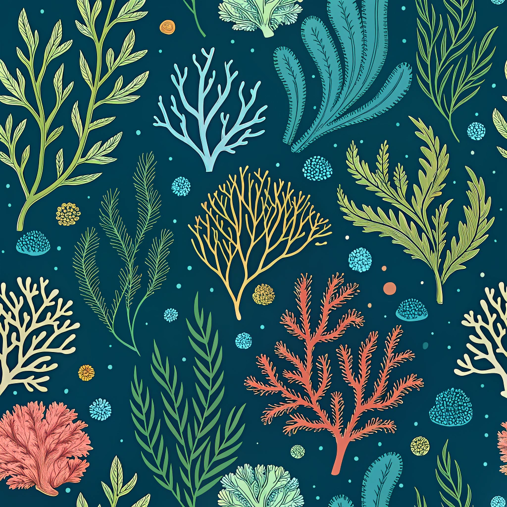 Patterns illustrating symbiotic interactions in ecosystems (e.g., lichen growth, coral-algae partnerships), designed to visually communicate interdependence and cooperation, suitable for educational purposes or branding for collaborative sustainable projects.