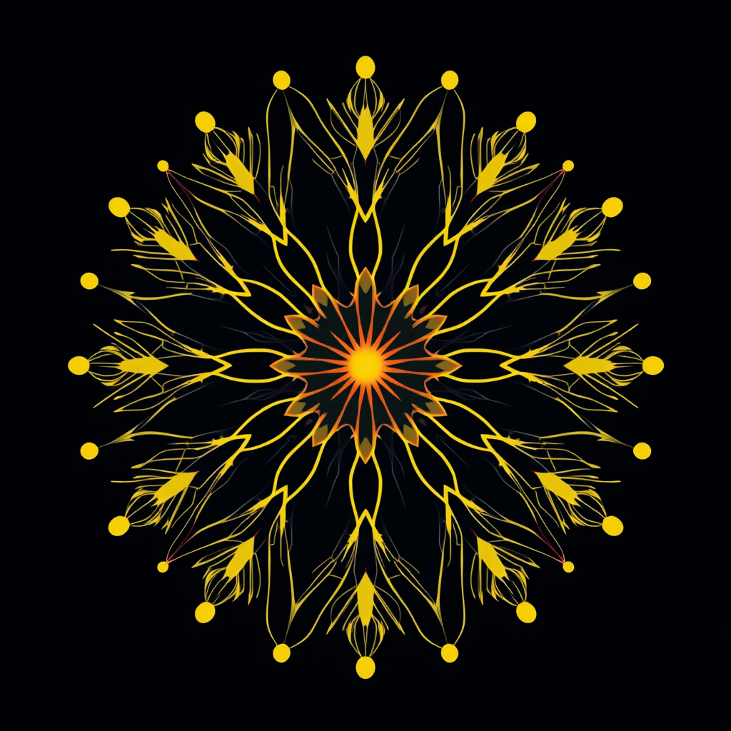 Sub-design idea 3: Neural Network Bloom - A stylized, symmetrical neural network pattern that 'blooms' outward like a flower or radiates light, representing the generative aspect of AI producing beautiful and complex creations.