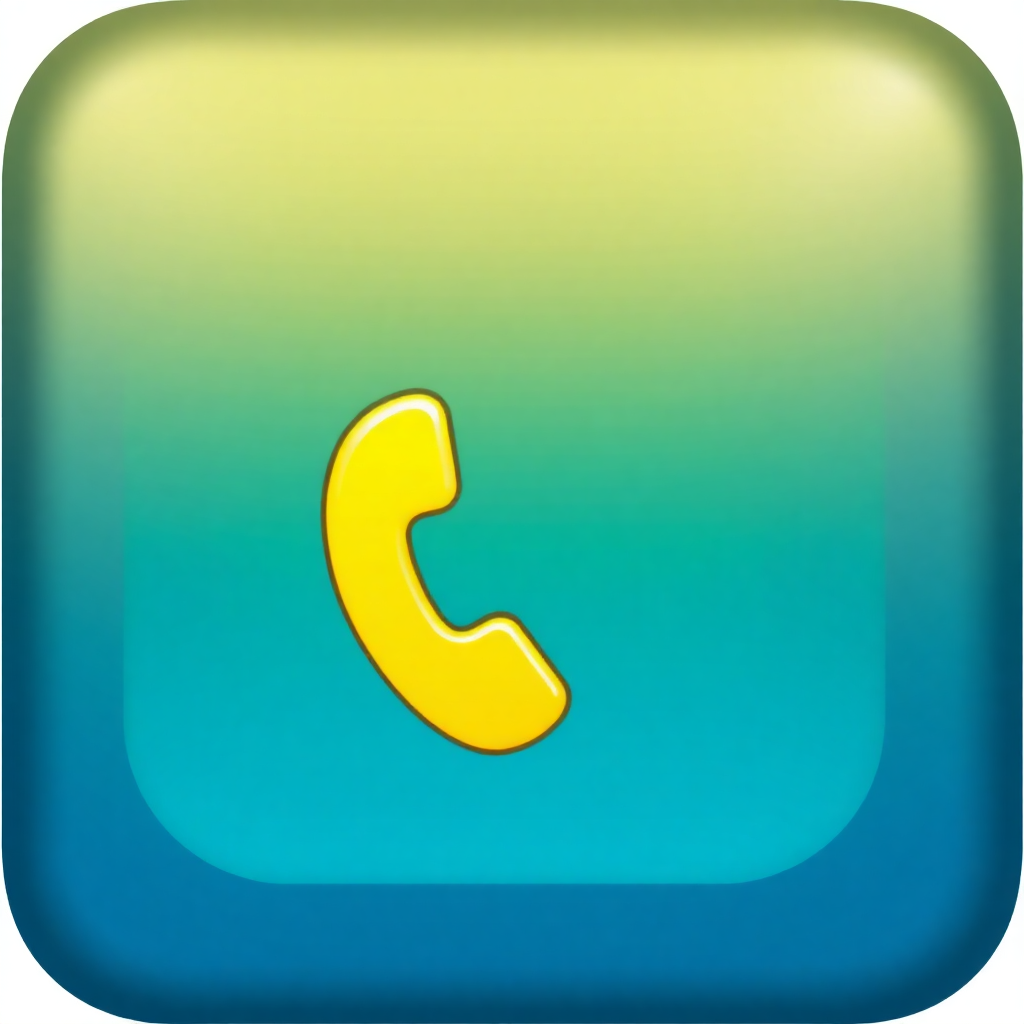 The image is a square-shaped icon with a blue and green gradient background. In the center of the icon, there is a yellow phone receiver icon. The phone receiver is in the shape of a curved line and is positioned in the middle of the square. The colors of the background are a combination of blue, green, and yellow, creating a gradient effect. The overall design is simple and minimalistic.