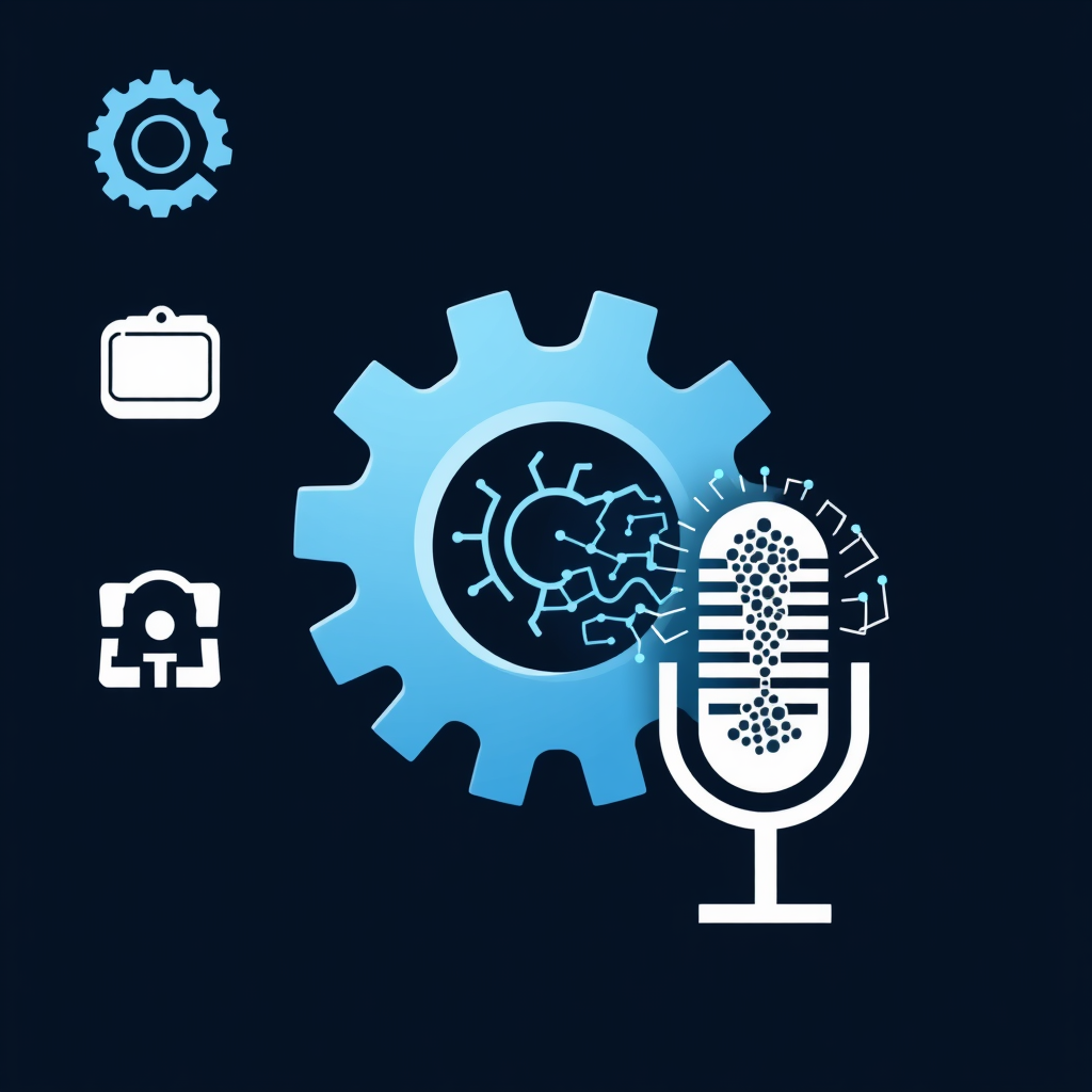 Interactive AI Element Icons: Icons designed for user interface elements (e.g., Settings, Voice Control, Program Guide) that are visually enhanced to reflect AI integration. For instance, a 'Settings' cogwheel icon might have its individual teeth stylized as interconnected nodes of a neural network. A 'Voice Control' microphone icon could show soundwaves transforming into intricate neural patterns as they enter the mic.
