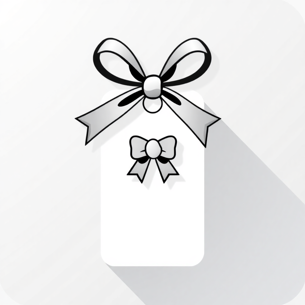 A gift tag with a ribbon and a small bow icon.