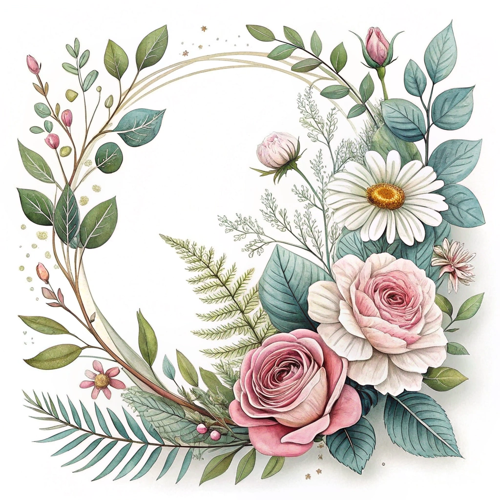 Botanical & Floral Frames: Delicate watercolor or fine-line illustrated vines, leaves (e.g., eucalyptus, ferns), and flowers (e.g., roses, daisies) to elegantly frame content. Offer seasonal variations for thematic posting.