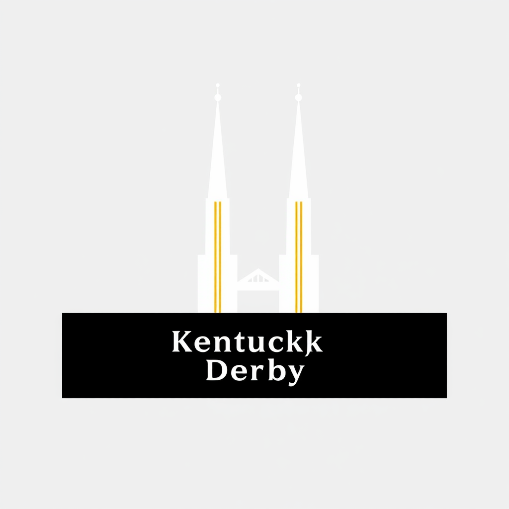 Modern Minimalist Spires: A stylized, perhaps more abstract or geometric, interpretation of the Twin Spires silhouette. Clean lines and a bold, modern sans-serif font for 'Kentucky Derby'. Could use negative space effectively. Color palette: strong contrasts like black and gold, or a vibrant monochromatic scheme.