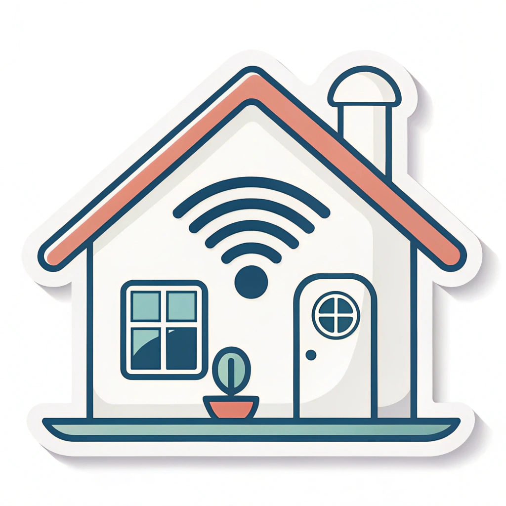 A stylized house with a Wi-Fi symbol inside, symbolizing working from home.