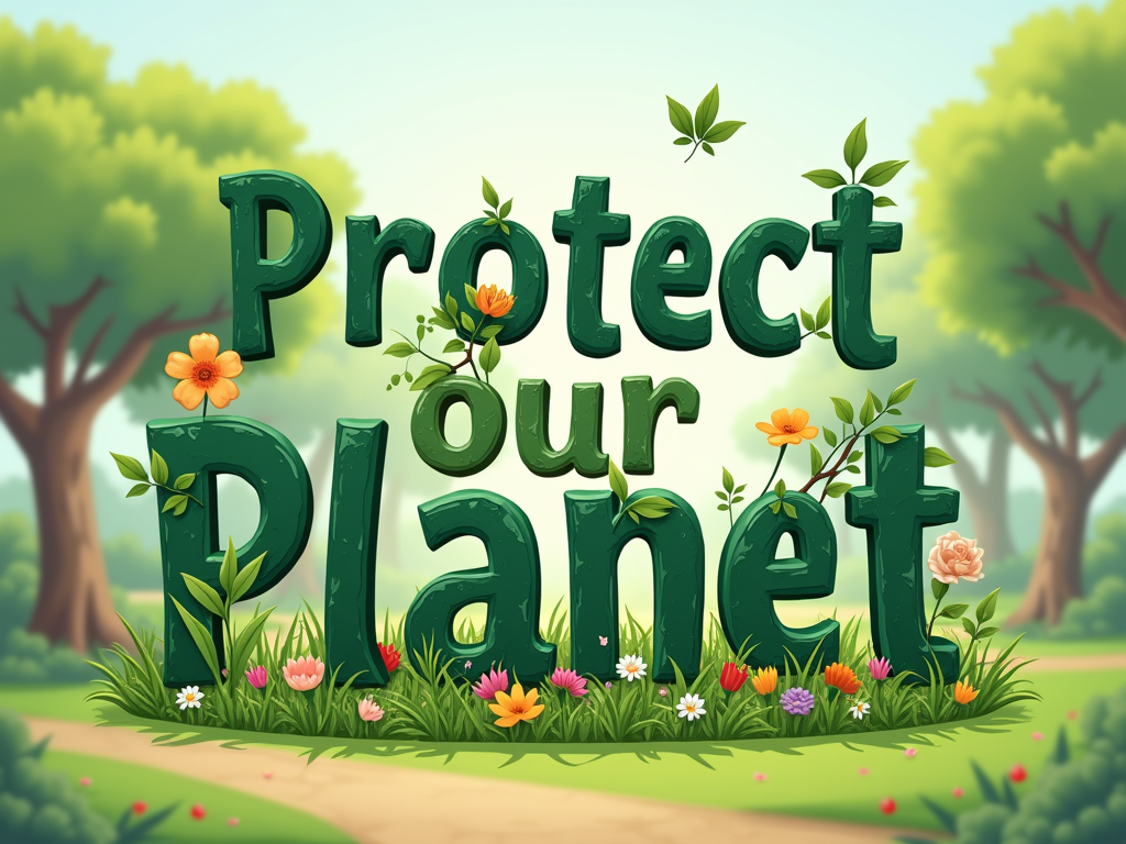 Translate to English: Sustainability T-Shirt Designs - Stylized 'Protect Our Planet' Typography