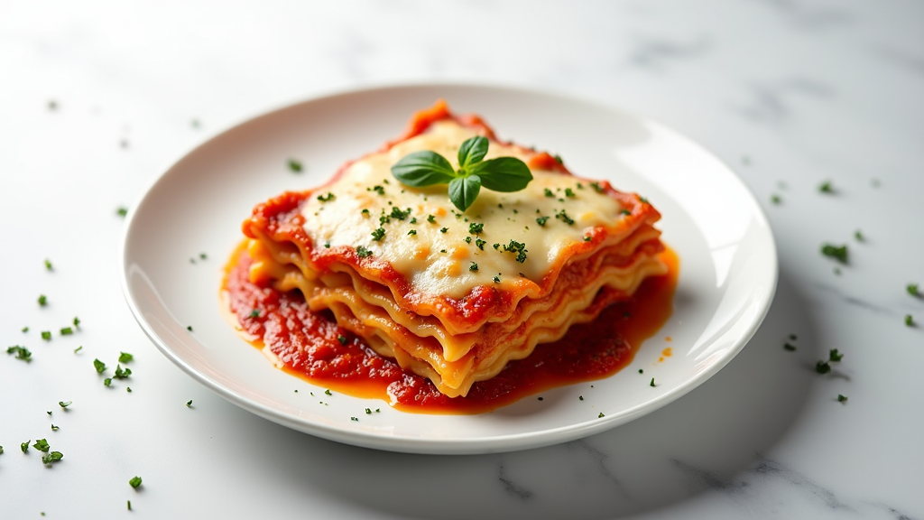 A minimalist setting depicting baked ziti as the star main course on a plain white plate, against a simple, uncluttered background, projecting quiet elegance.