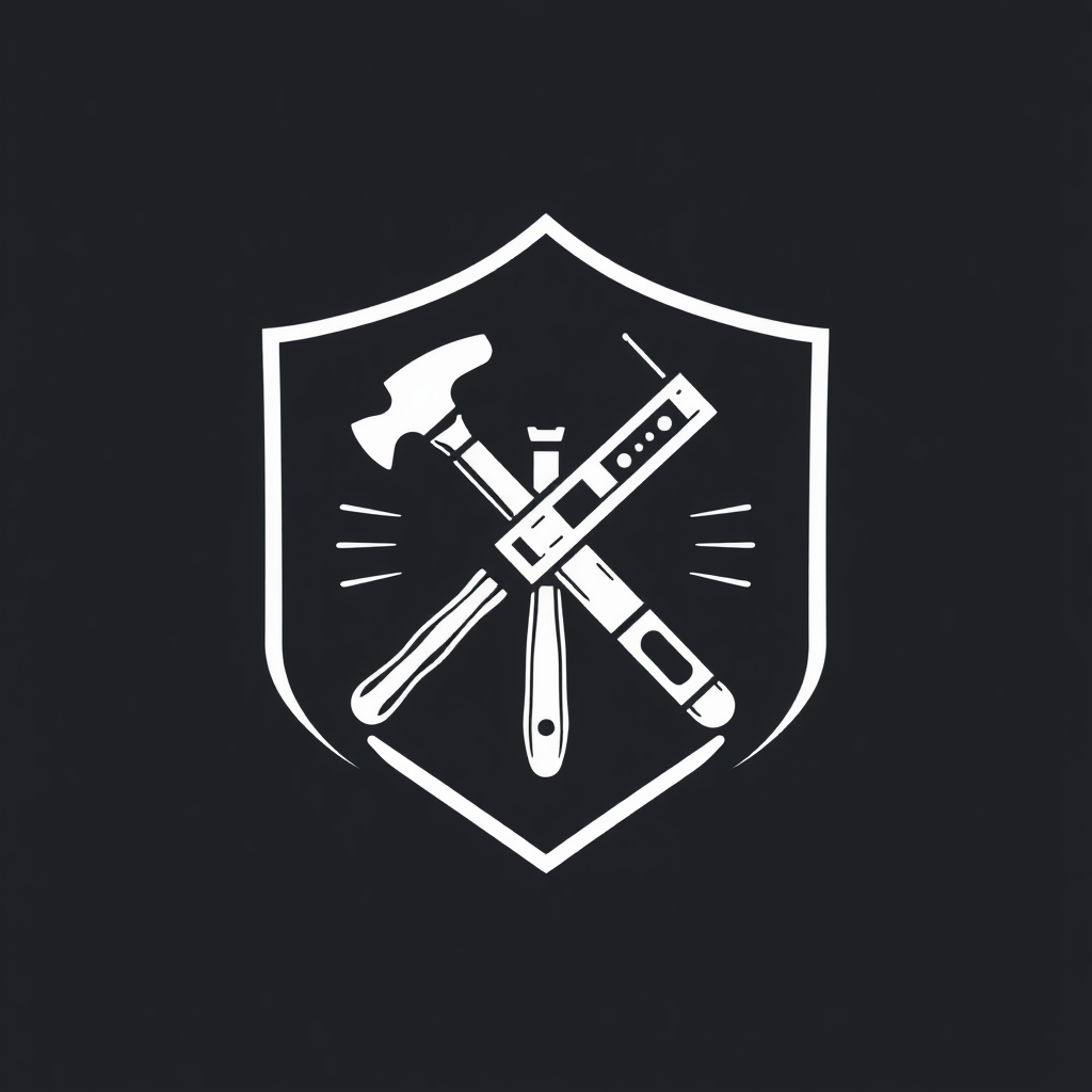 Sub-design Idea 1: A classic shield or emblem logo incorporating a crossed hammer and spirit level to symbolize craftsmanship and stability.