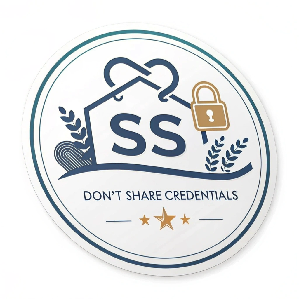 Simple Logo Idea for Sticker Campaign: A compact logo using the initials 'SS' (for Secrets Safe) intertwined with a subtle lock icon. Below this, the phrase 'Don't Share Credentials' can serve as a consistent tagline for the sticker series.