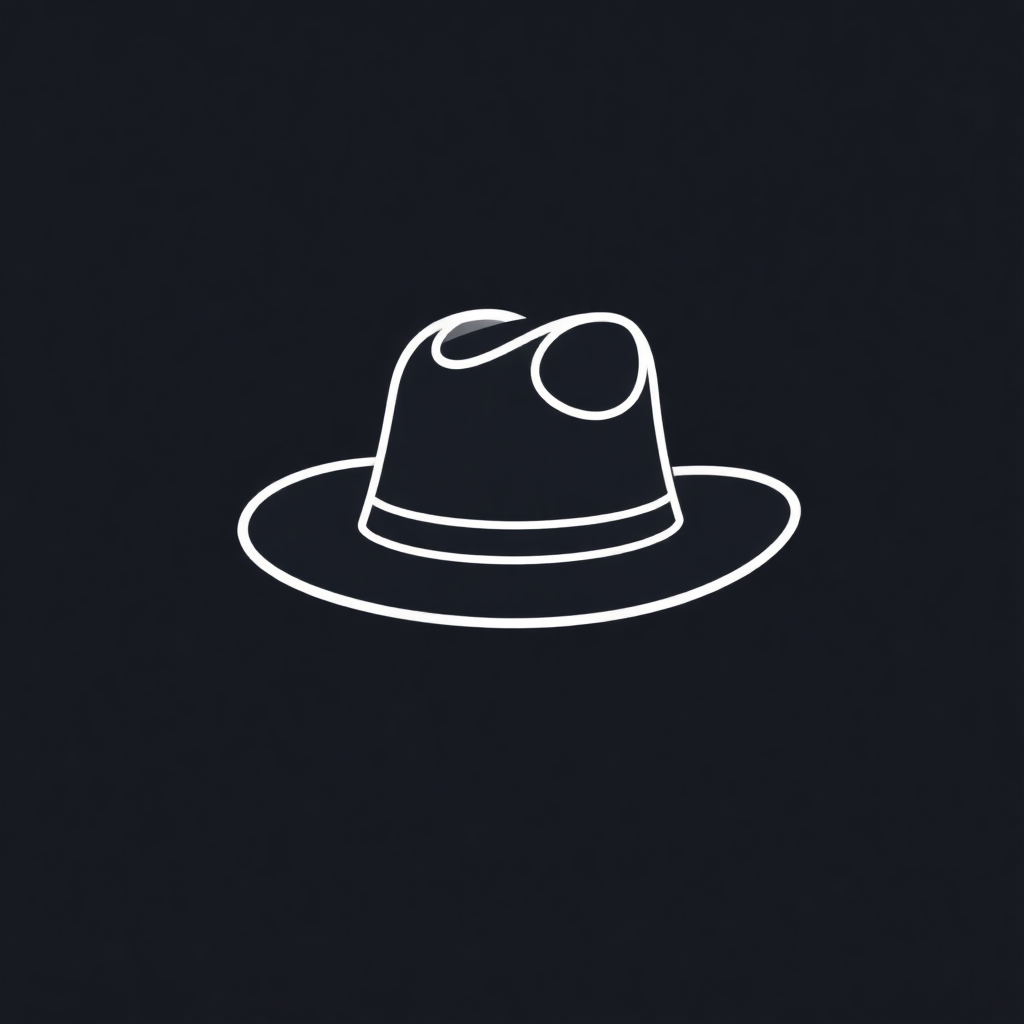 A minimalist line drawing of a cowboy hat, suitable for a logo or icon, focusing on the hat's iconic shape with a slightly curved brim and a rounded crown. This could be used as a simple, recognizable brand mark.