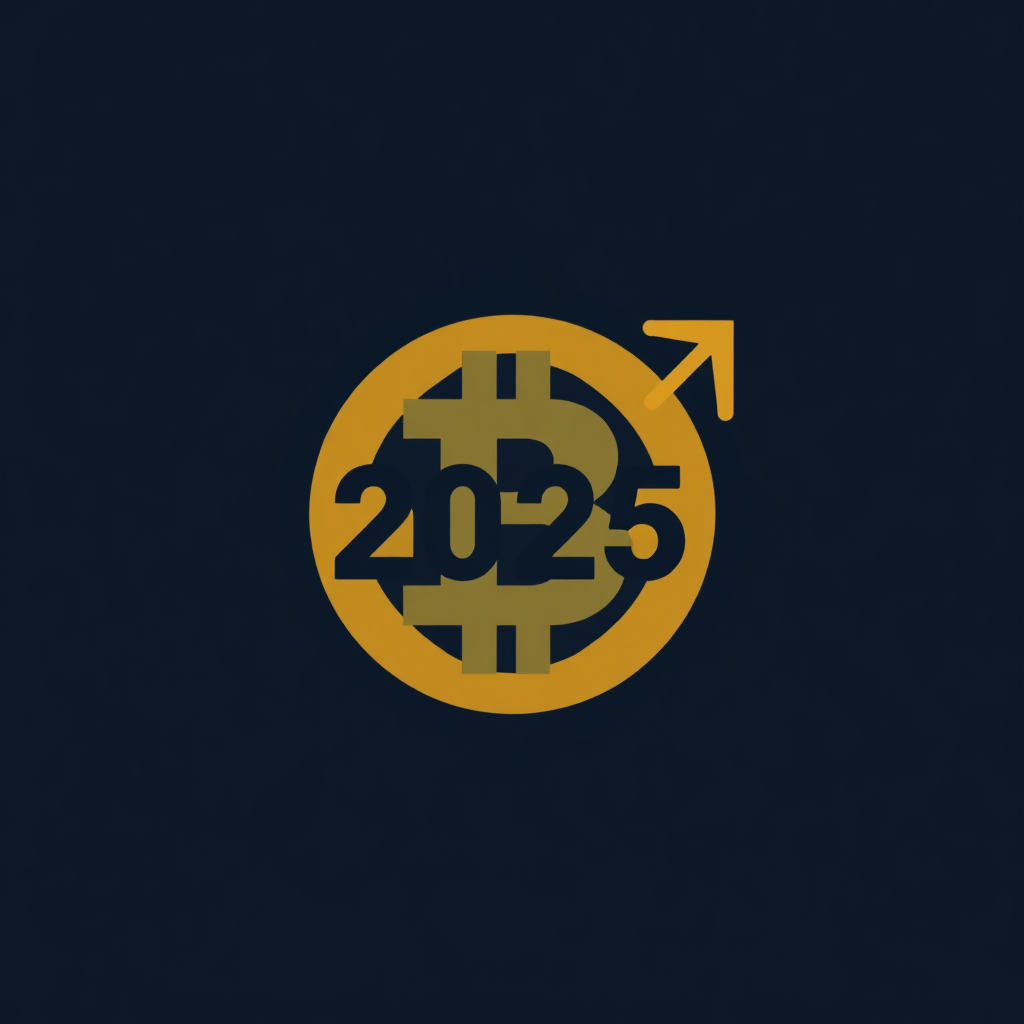 Sub-Design Idea 5: 'Interlocking Growth' - The Bitcoin 'B' symbol interlocks with geometric shapes or stylized arrows that represent growth and forward momentum. The '2025' could be formed by the negative space or an intersection of these elements.