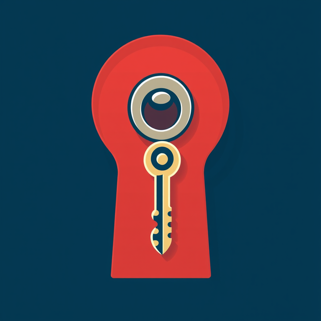 A design showing a key entering the keyhole of a door.