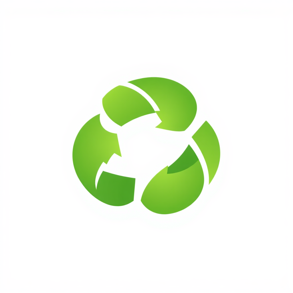 A logo: three stylized, overlapping leaf shapes forming a dynamic, circular motif, representing nature's cycle and the 'reduce, reuse, recycle' principle in a minimalist style.