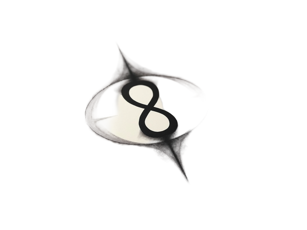 A clean, minimalist design of the Psi symbol (Ψ) where its form subtly incorporates duality, for instance, one half solid black and the other half a delicate outline or a different color, to represent superposition.