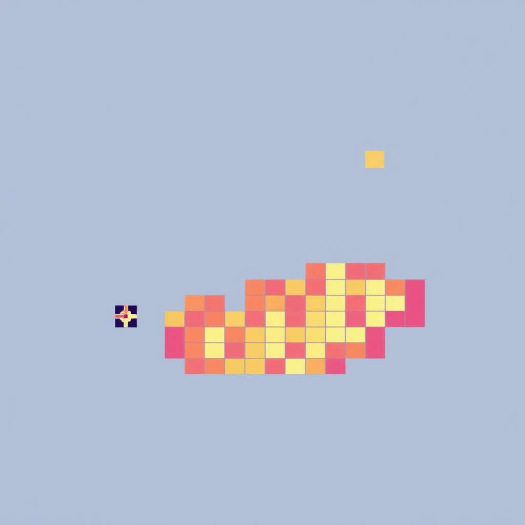Pixel Genesis Design Idea 1: Evolving Pixel - Depicts a single pixel or a tiny cluster progressively developing into a more complex, yet still clearly pixel-based, abstract shape. This visualizes the AI's learning and iterative creation from basic digital units.