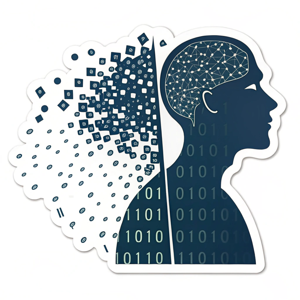 Sub-design 5: The silhouette is partially dissolving into a swarm of abstract data bits or pixels on one side, representing the ephemeral and often untraceable nature of cyber entities.