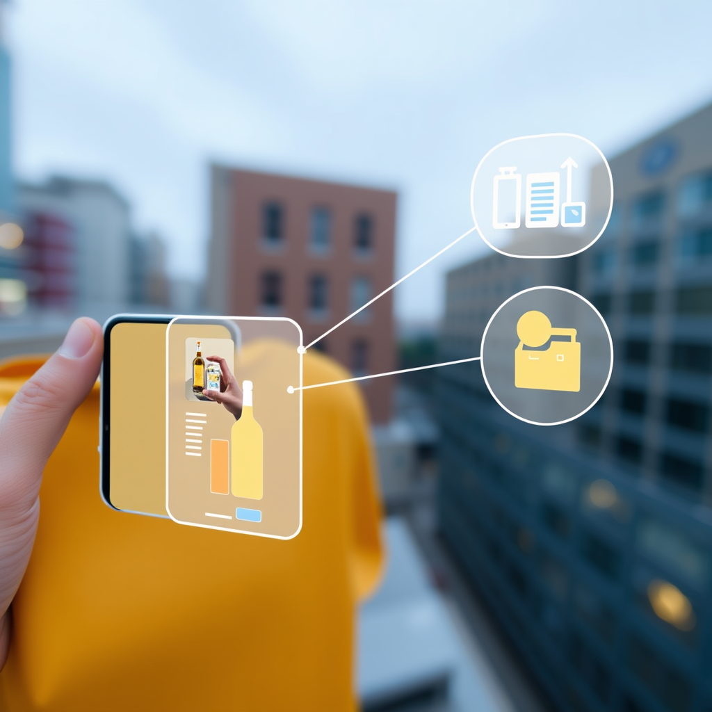 AR Contextual Overlays: When viewed through an AR device, these icons project interactive data dashboards or relevant content directly onto real-world objects or surfaces. For instance, an icon next to a product shows live social mentions and reviews.