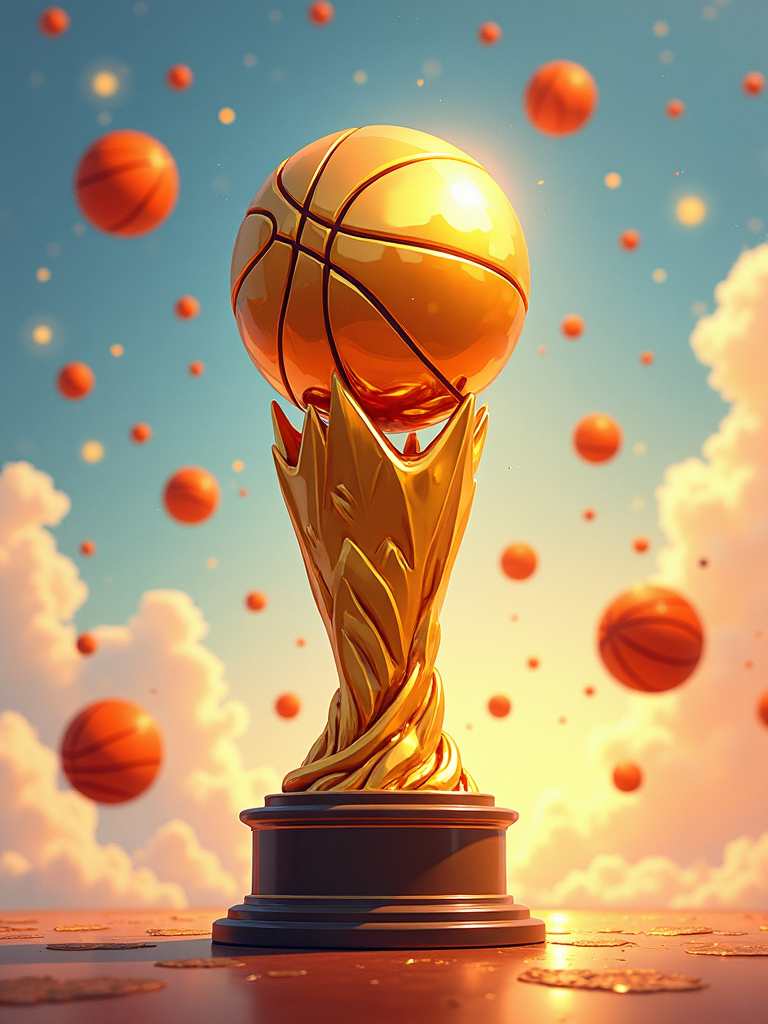 An impressionist drawing of the NBA Trophy, using loose motions and soft hues to capture its essence. Brush strokes suggest reflections and highlights, creating an overall dreamy and evocative image.