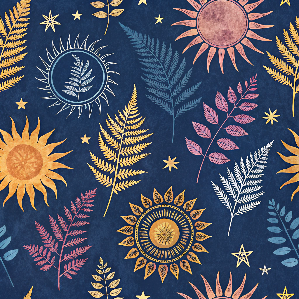 Sun-Printed Solar Patterns (Cyanotype variations): Using light-sensitive natural dye solutions (e.g., from turmeric or beet juice, or traditional cyanotype chemicals if considered within sustainable scope), place natural objects like ferns or stencils on fabric and expose to sunlight to create silhouette patterns. This emphasizes a low-energy, natural process.