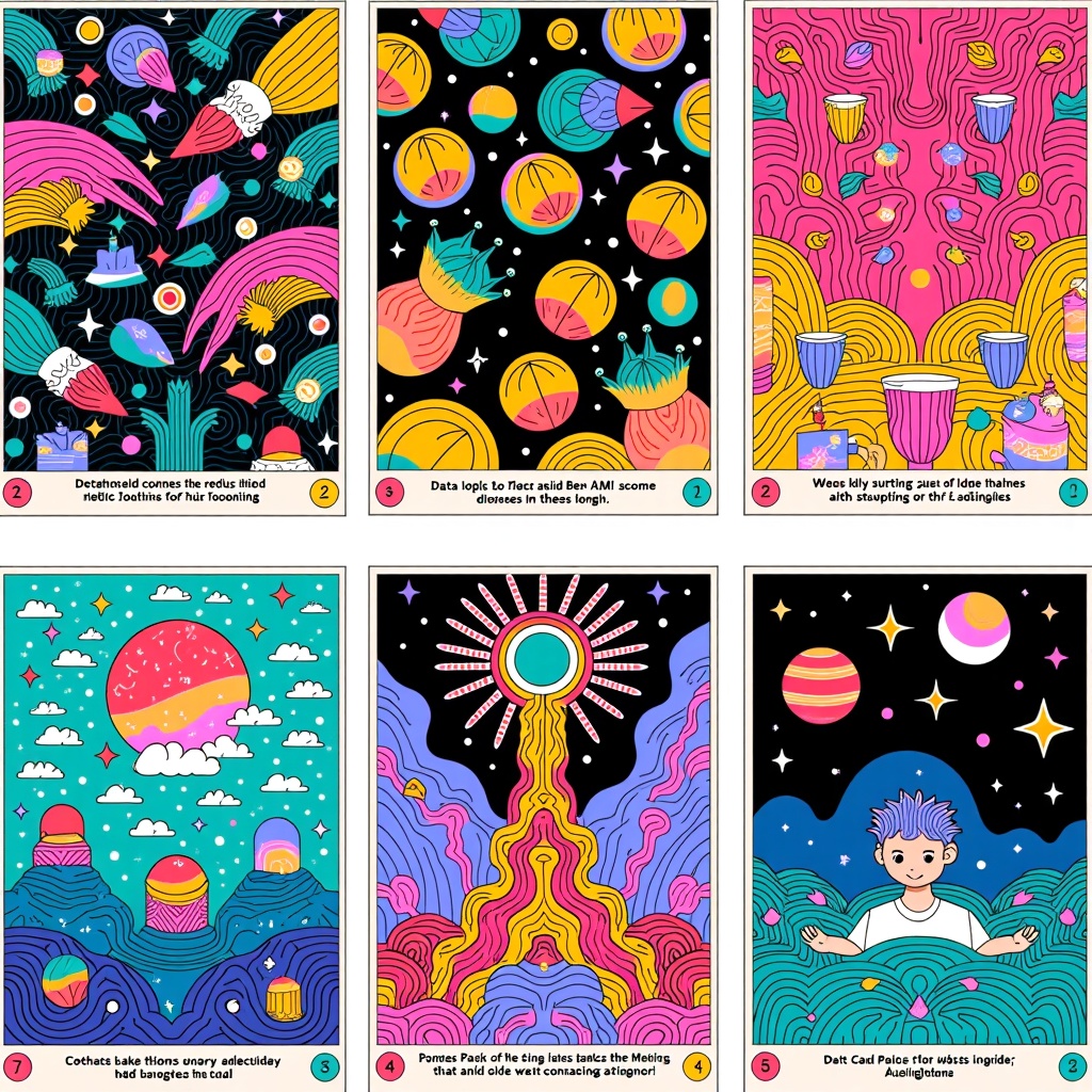 A series of three interconnected posters, each representing a different 'layer' of an AI's dream. Poster 1: The chaotic, abstract data input. Poster 2: The processing phase, with swirling patterns and half-formed objects. Poster 3: The fully realized surreal dreamscape, beautiful yet unsettling.