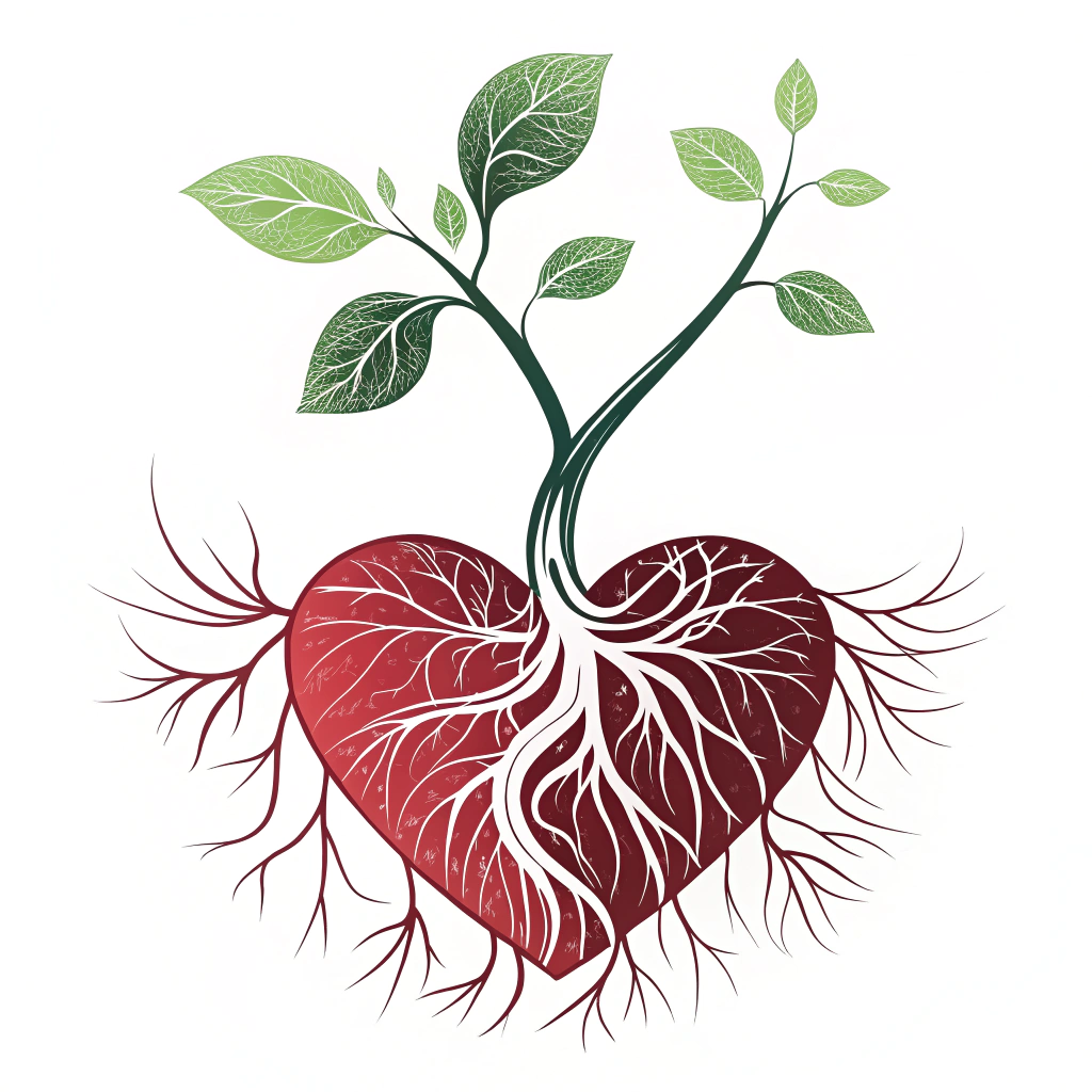 Rooted Heart Sprout (Simple Icon/Logo): A simplified icon featuring a heart shape with root-like tendrils extending from its bottom. From the top of the heart, a young sprout or leaf unfurls. This symbolizes teaching from the heart, being rooted, and nurturing new growth.