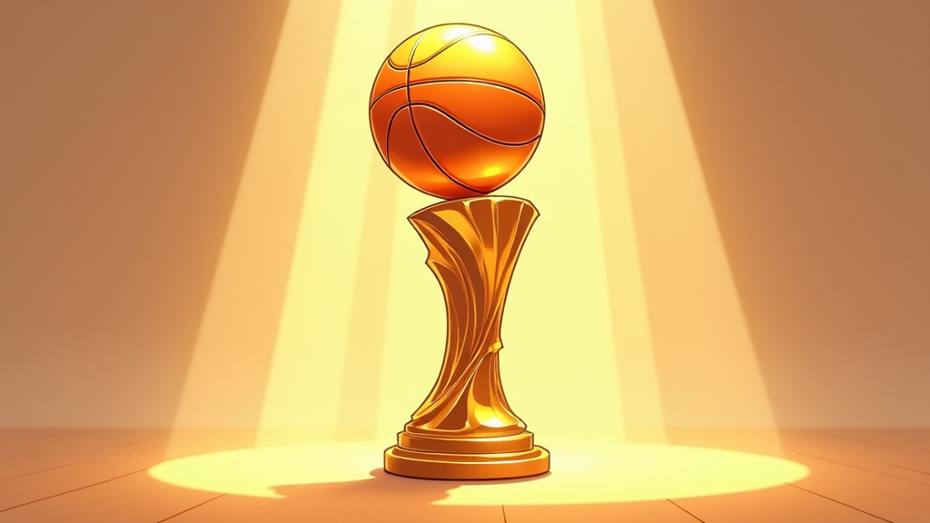 The NBA Trophy drawn with a focus on chiaroscuro, emphasizing dramatic contrasts between light and shadow. The ball and stand emerge from a dark background, highlighted by strategic lighting that adds depth and drama.