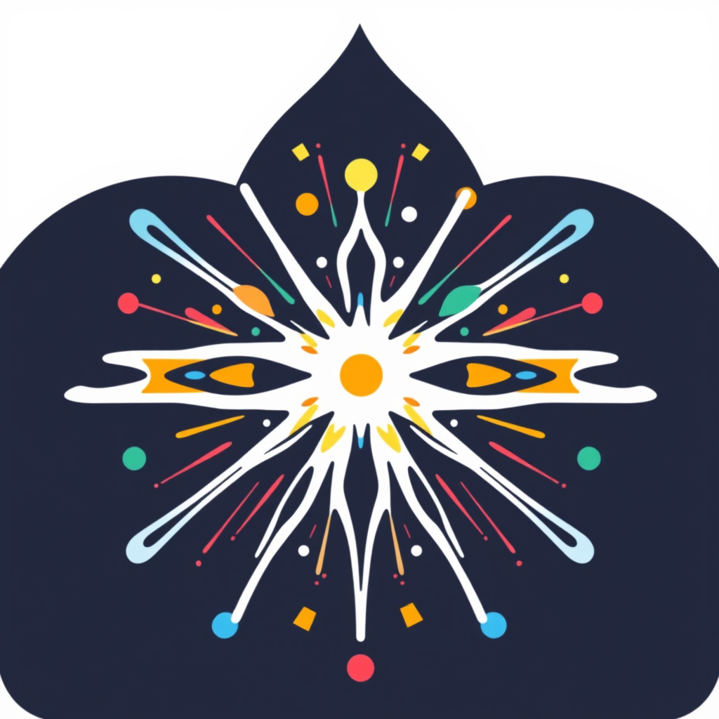 Sub-design Idea 4: An icon visualizing an abstract 'creation event' or 'genesis point': a central burst of light/energy radiating abstract shapes, colors, and lines outwards, symbolizing the start of a generative process.
