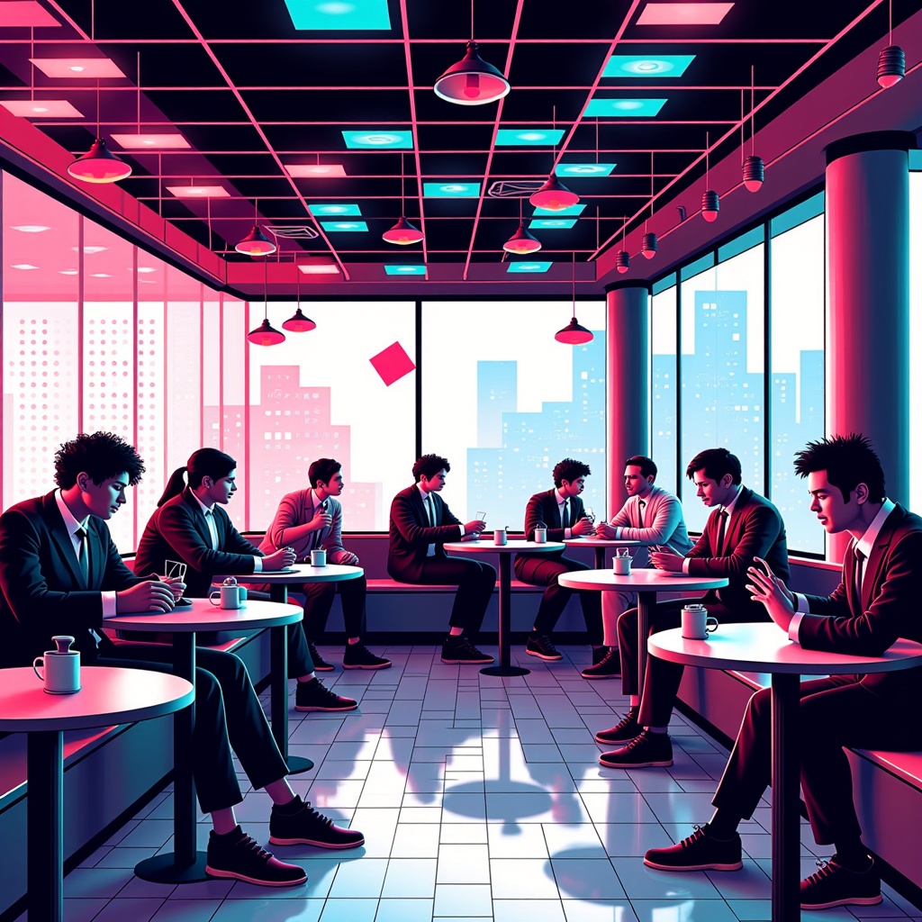 Augmented Everyday with Glitch: Illustrations of mundane, recognizable environments where AI-generated surreal elements, glitches, or impossible artifacts subtly or overtly bleed into reality, suggesting an augmented perception where the digital and physical are inseparably synthesized.