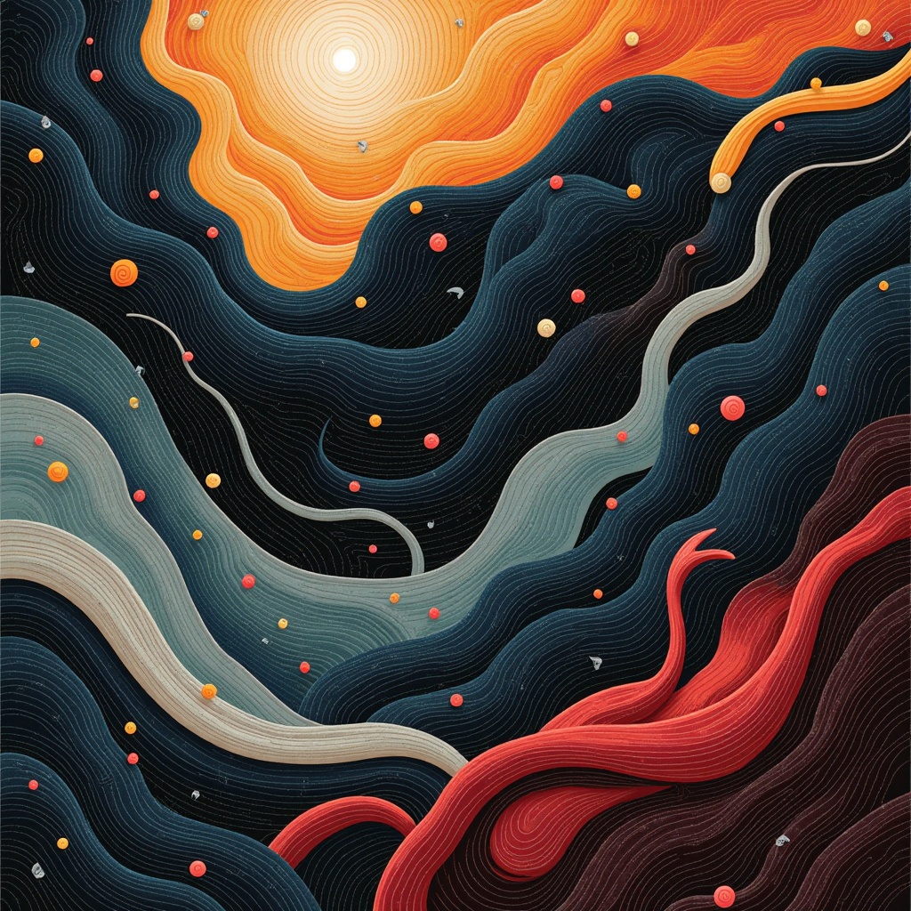 An abstract illustration using color, shape, and texture to evoke the dominant mood or emotion of the chosen poem (e.g., swirling, dark colors for a poem about despair, bright pastels for joy).