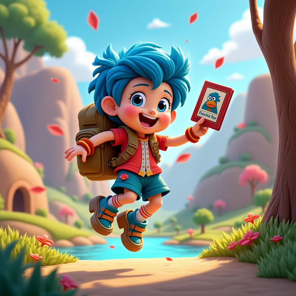 A 'Digital Passport Journey' theme: The explanation follows a child avatar collecting 'visa stamps' in a digital passport. Each stamp, representing an unlocked level, grants access to a new cartoon 'digital land' (e.g., 'Photo Stream Valley'), detailing allowed activities and safety rules explained by a guide.