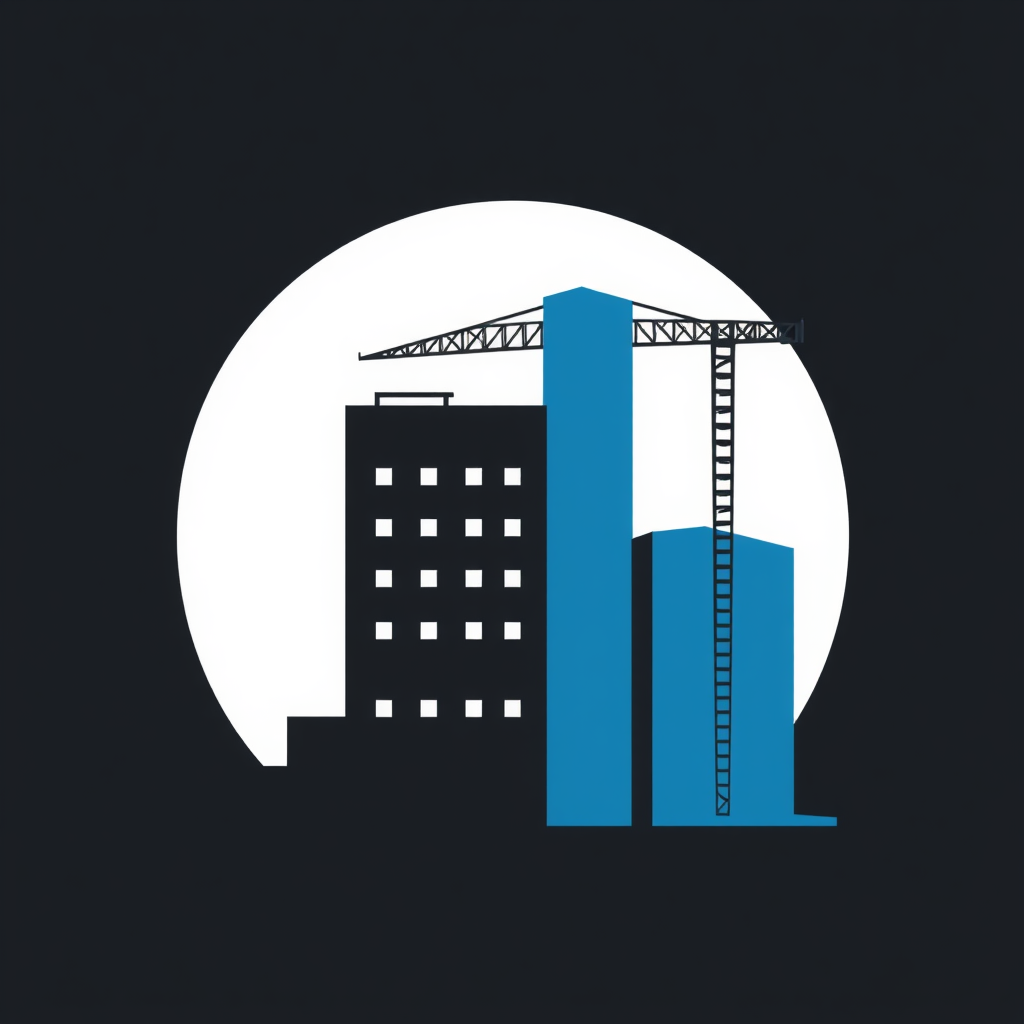 Sub-design idea 2: An abstract building silhouette created from the initial letter(s) of the construction company, where parts of the letterform extend or morph into structural elements.