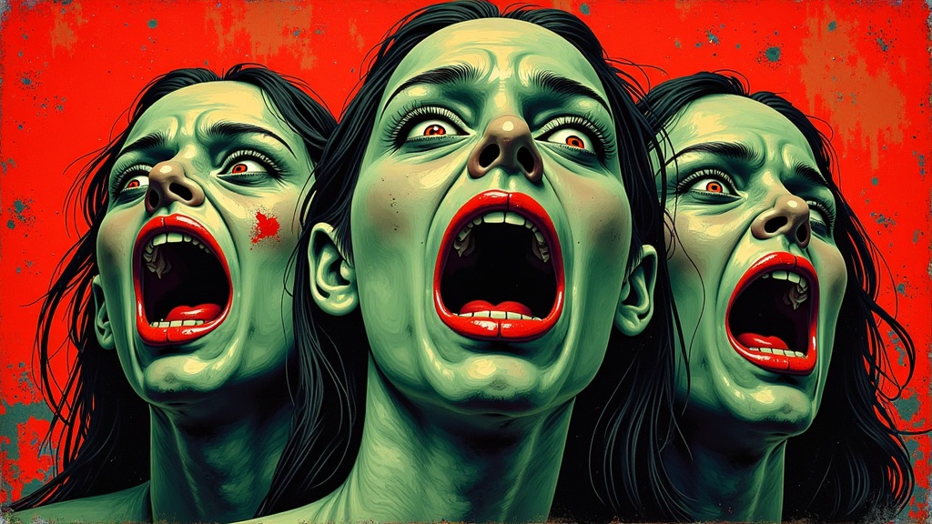 Concept 4: 'Expressionist Horror'. For a psychological horror film, an AI crafts a poster using the distorted perspectives, bold, unsettling colors, and emotionally raw brushstrokes reminiscent of Edvard Munch or Ernst Ludwig Kirchner.