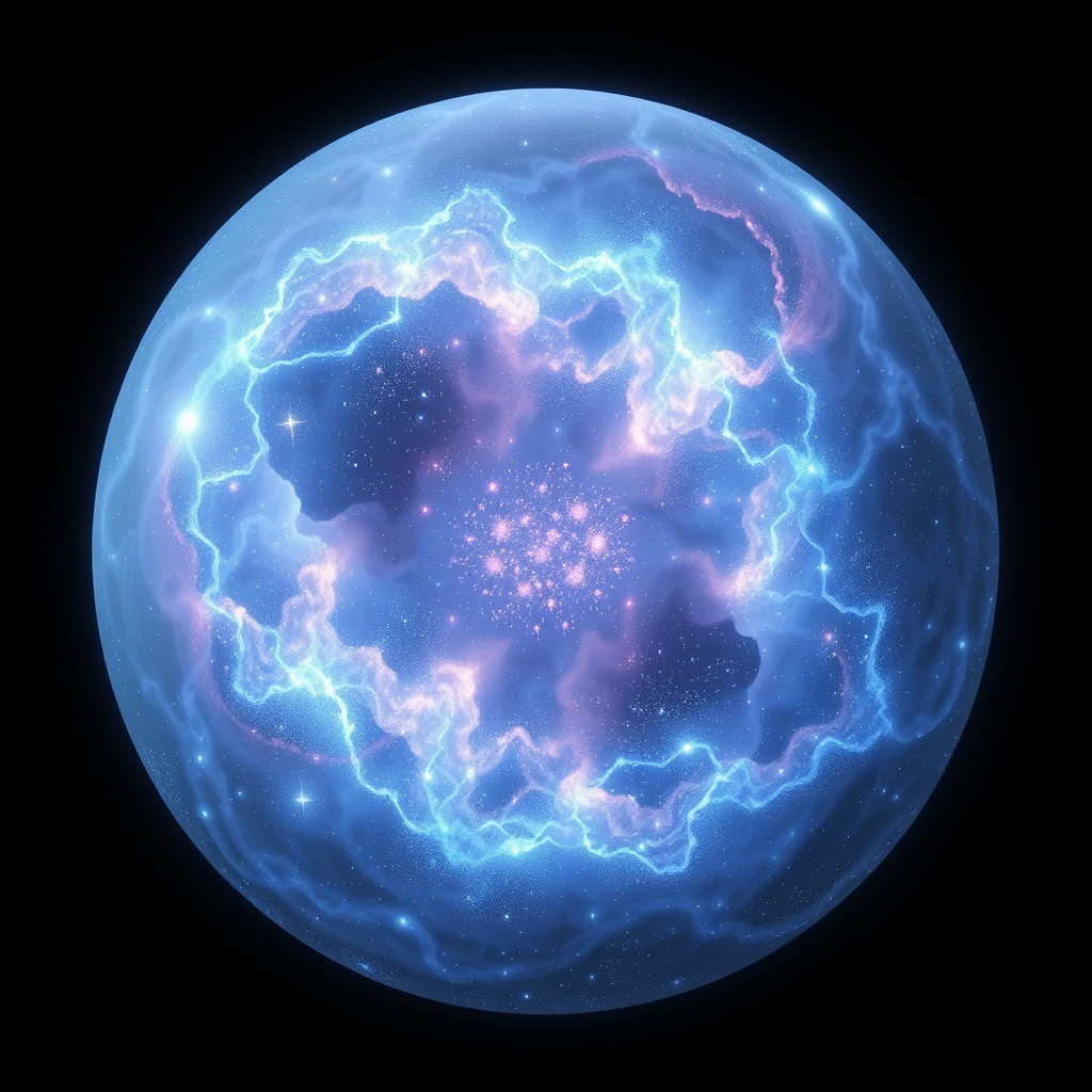 Cosmic Genesis Orb: The internal patterns evoke nebulae or star formations constantly evolving within the sphere. The glow is soft and widespread, like distant starlight.