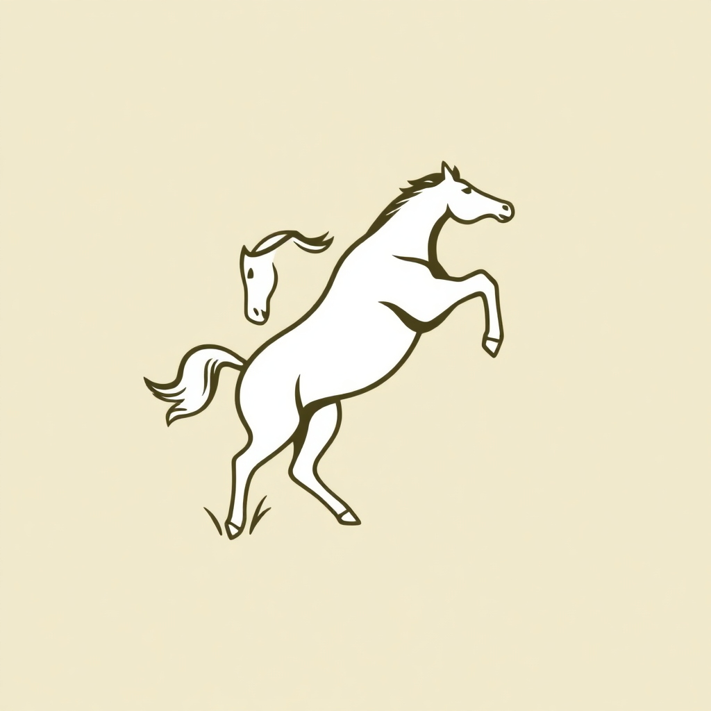 A minimalist, single-line drawing of a bucking bronco, emphasizing fluidity and motion.