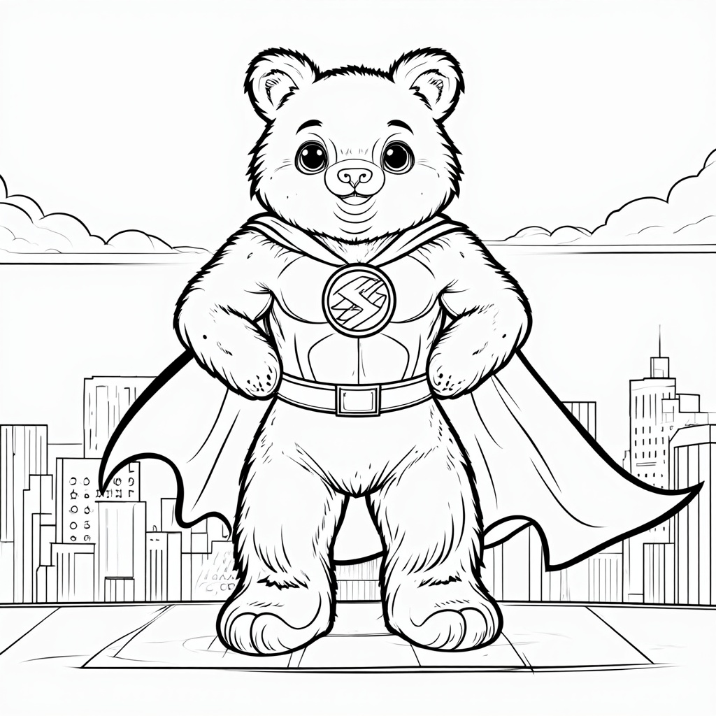 A cartoon bear dressed as a superhero, ready to save the day with a colorful costume.