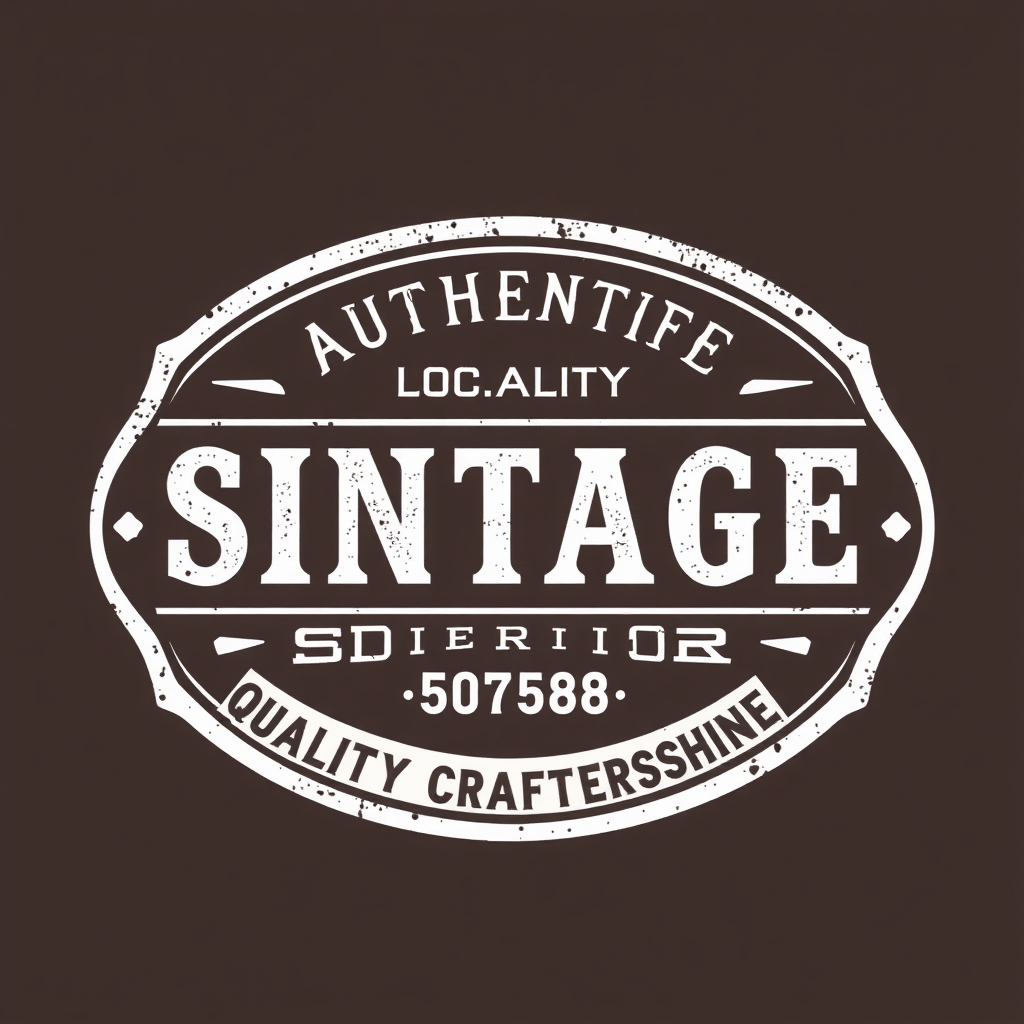 Authentic Vintage Product Label Style: Craft a logo that mimics the appearance of an old product label, stamp, or sign. This could involve a classic badge shape (oval, rectangle with cut corners, or an irregular die-cut shape) with multiple text elements such as the shop name, location, 'Quality Craftsmanship,' or 'Since [Year],' using a variety of period-appropriate fonts and possibly a distressed or textured finish.
